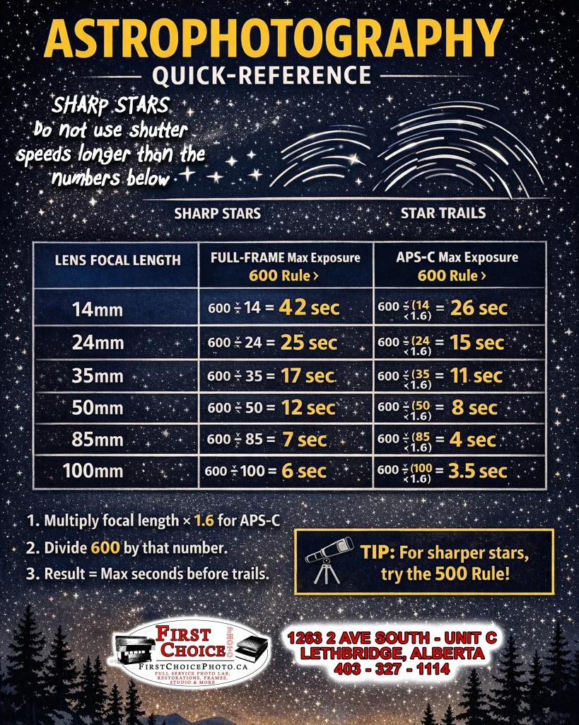 The Astro photography rule cheat sheet FREE for printing
