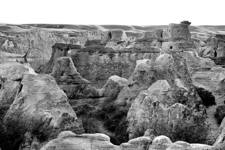 Black & white wall print of the Hoodoos at Writing On Stone Park, Alberta