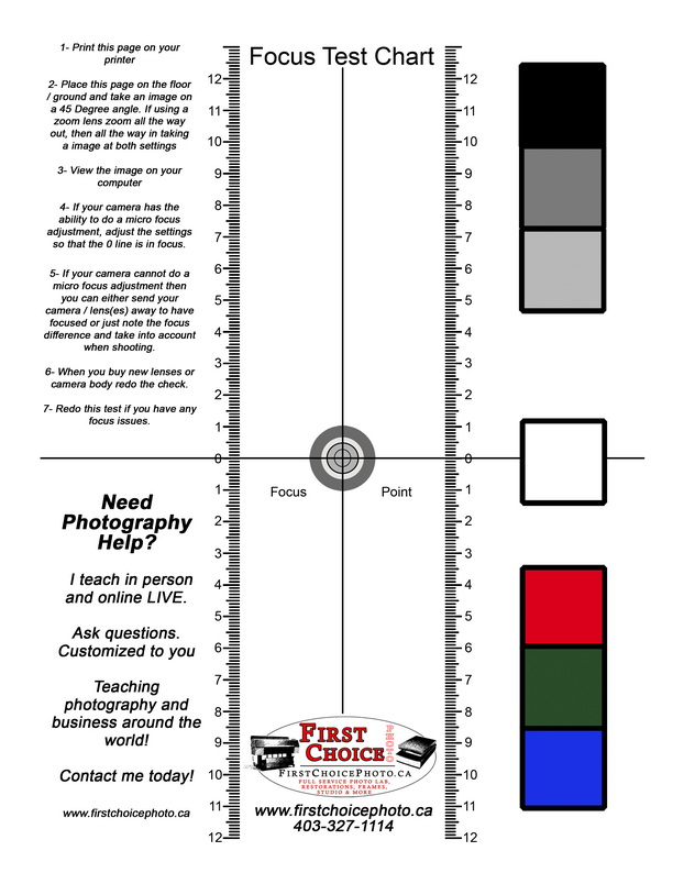 Lens Focus Test Chart, Focus Check, focus adjustment, Photography courses, photo workshops, Lethbridge, Photolab, photo printing, digital printing, Sharp pictures, 